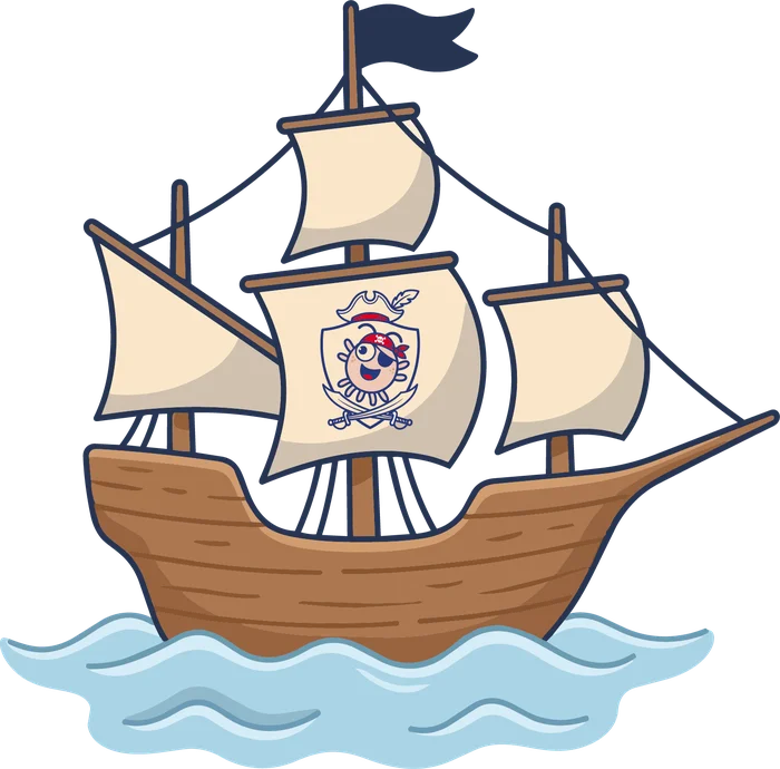 Illustrazione di una nave dei pirati che naviga verso una nuova avventura